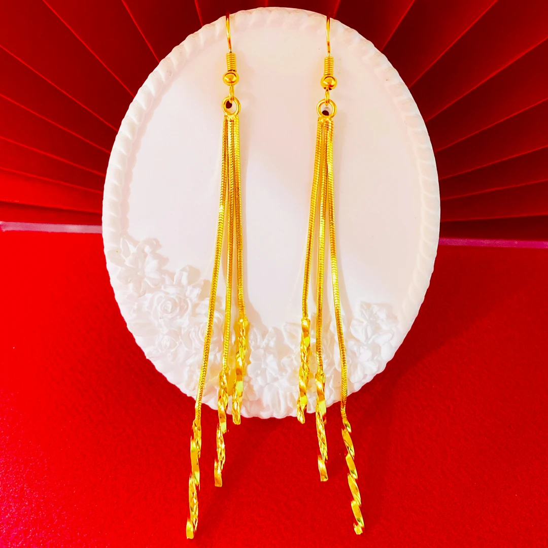 凤金彩 铜合金耳饰 长款百搭螺旋耳吊【蛇骨链耳环】