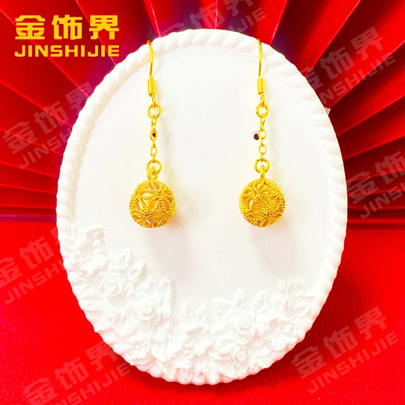 凤金彩 铜合金耳饰 时尚百搭气质耳坠【镂空花丝绣球耳钩】