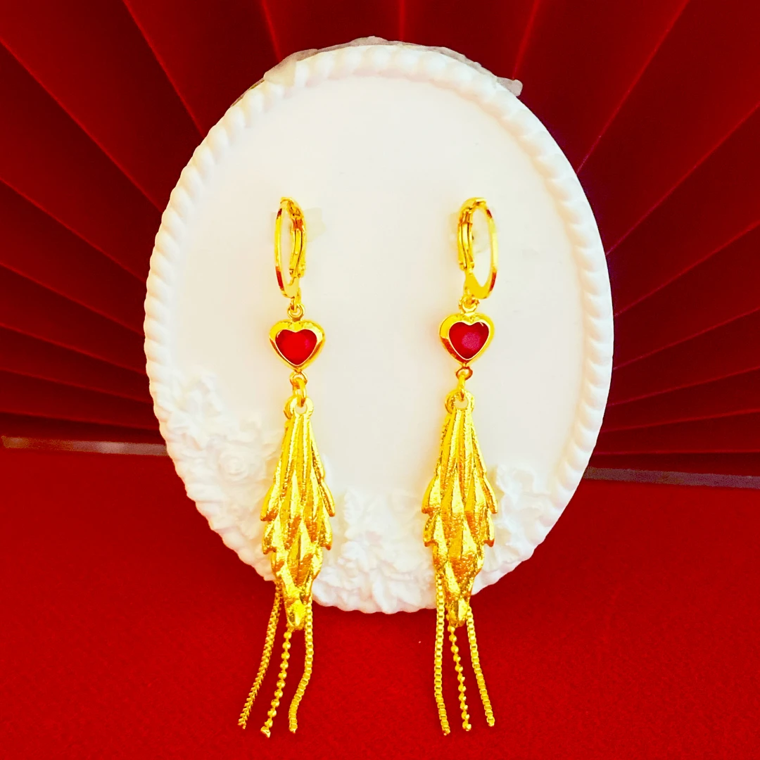 铜合金耳饰 时尚气质  百搭耳吊耳坠 【爱心长款流苏耳钩】