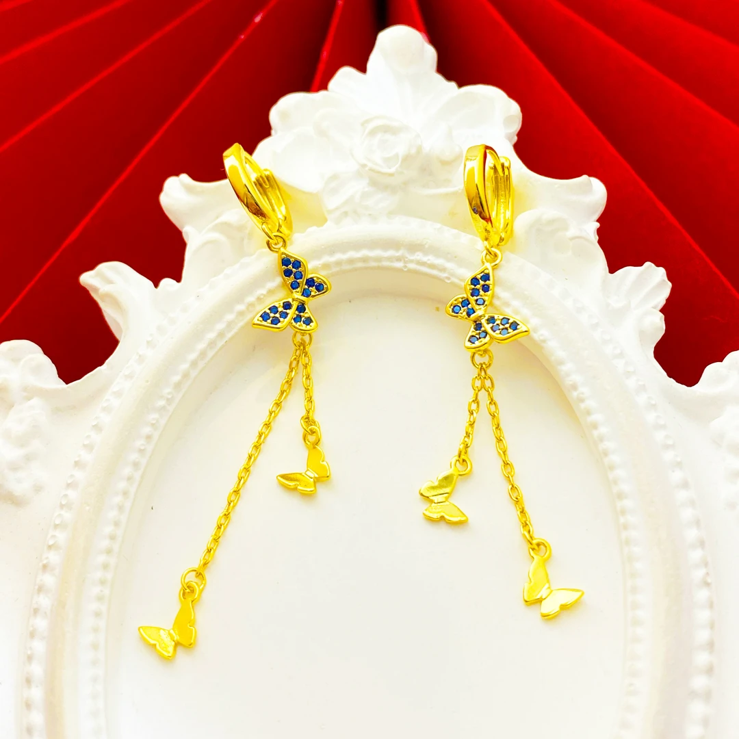 凤金彩 铜合金耳饰 精美简约百搭耳坠【长款蝴蝶流苏耳钩】