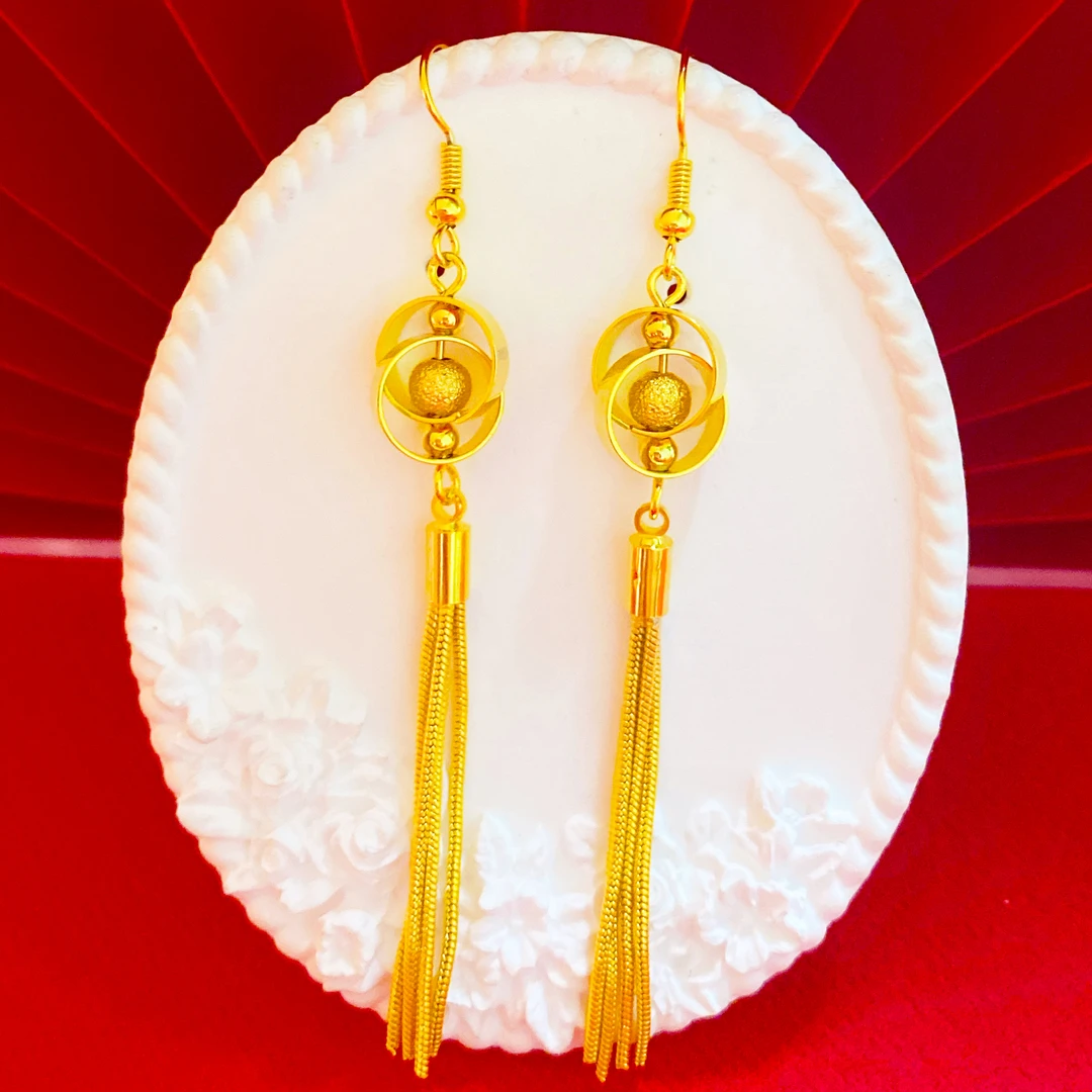 凤金彩 铜合金耳饰 时尚气质 百搭长款流苏耳环【同心圆流苏耳钩】
