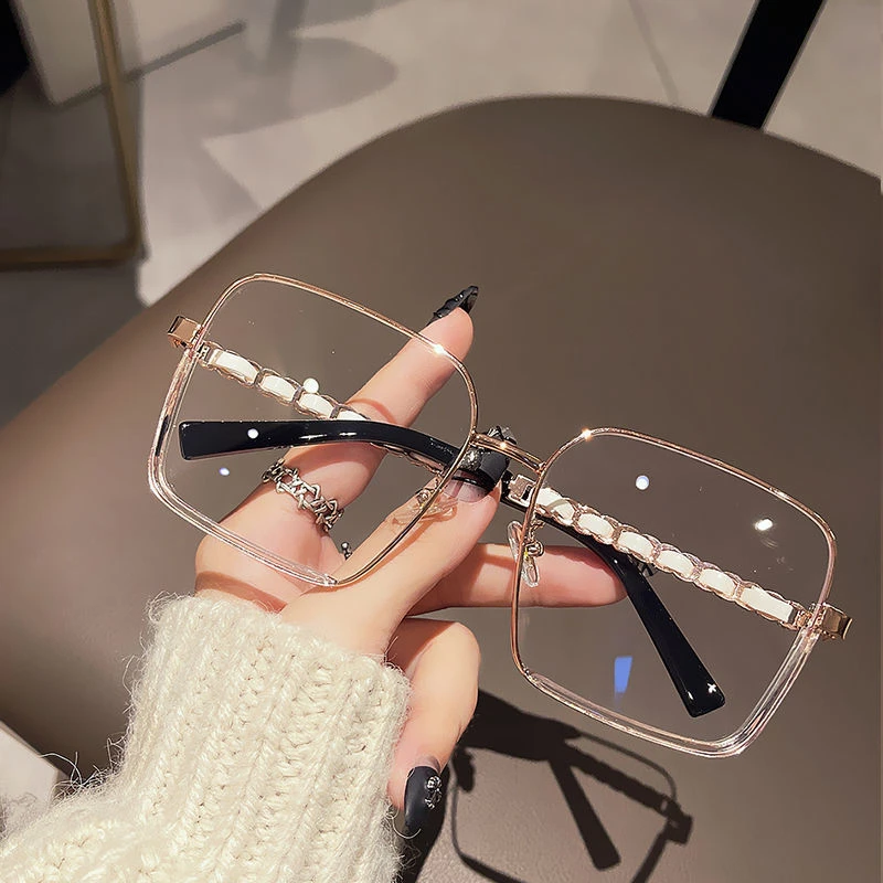 大脸显瘦眼镜近视素颜神器女可配度数防蓝光黑大框链条镜架平光镜