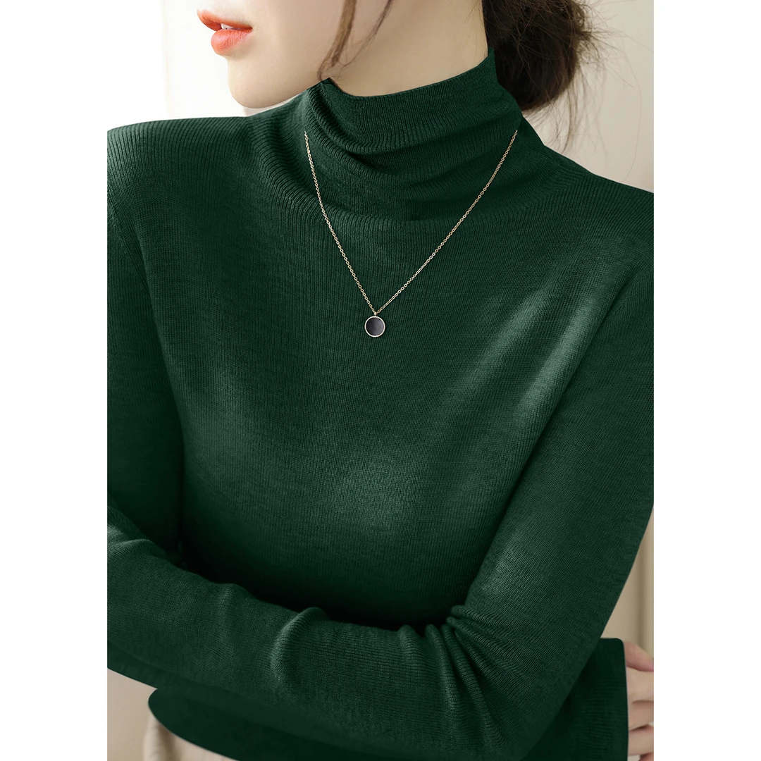 早秋季新款堆堆领毛衣纯色长袖针织衫女内搭薄款打底上衣打底衫