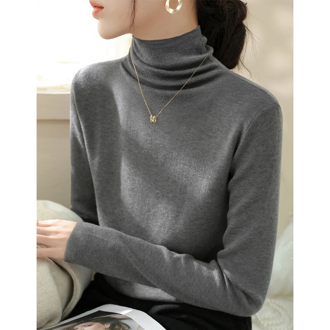 冬季时尚百搭堆堆高领内搭打底衫2024年修身套头简约长袖上衣毛衣