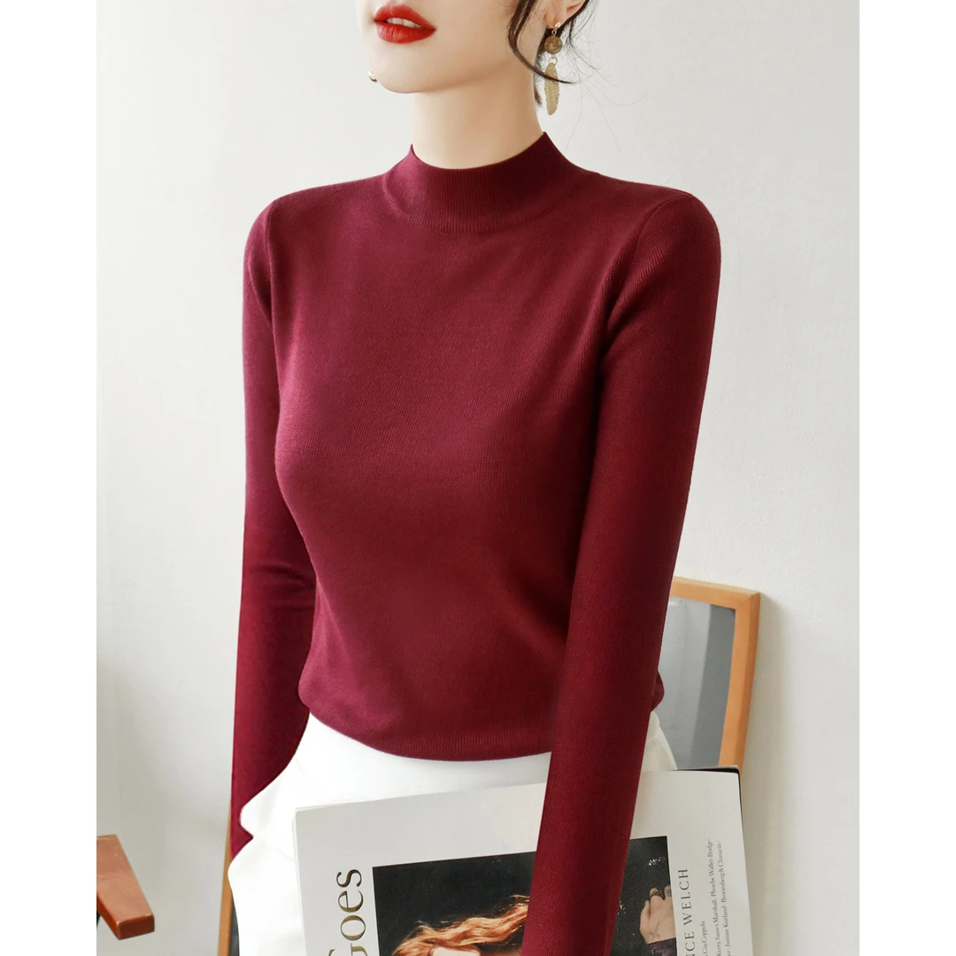 秋冬季针织打底衫毛衣女装新款高级感洋气半高领长袖修身内搭上衣