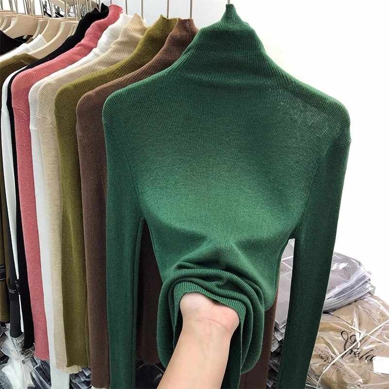 2023秋冬季新款法式洋气堆堆高领修身长袖内搭纯色打底毛衣针织衫