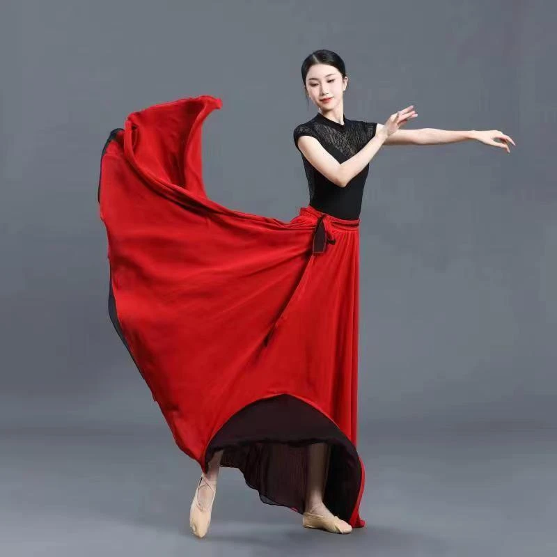 复古风飘逸两面穿双面大摆裙垂感好半身裙红色长裙