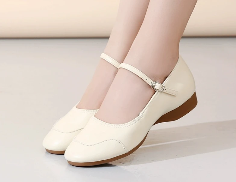 米白色广场舞鞋软底女式水兵跳舞鞋舞蹈鞋练功鞋教师鞋四季交谊舞