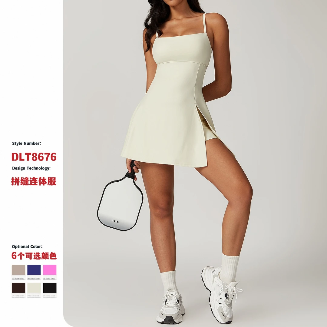 防走光打底运动连衣裙带胸垫透气户外高尔夫美背瑜伽网球裙8676