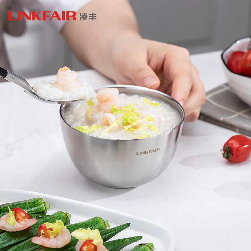 LINKFAIR/凌丰316L不锈钢小碗家用双层隔热防烫防摔儿童吃米饭碗