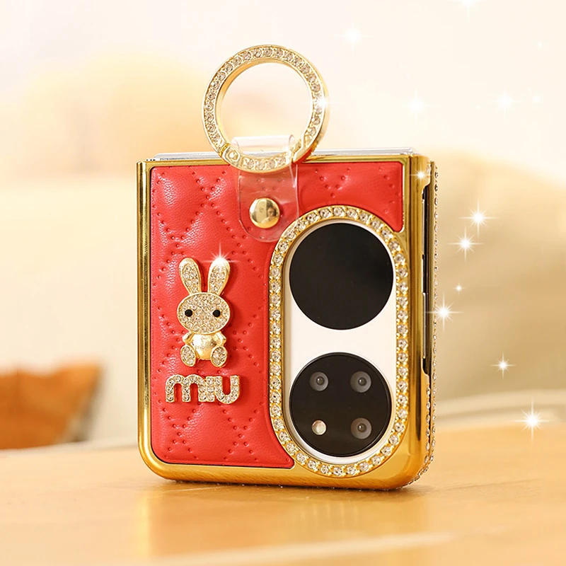 镶钻小香风红色高档华为Pockets手机壳斜挎折叠防摔p50pocket女款