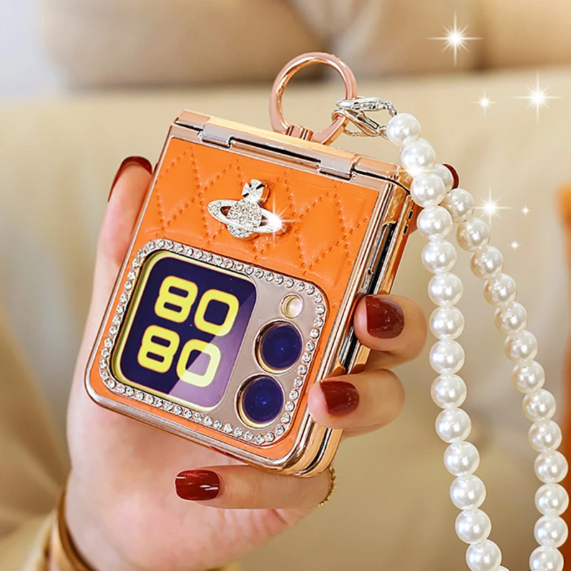 铰链全包适用华为novaflip手机壳斜挎折叠nova flips防摔女款橘色