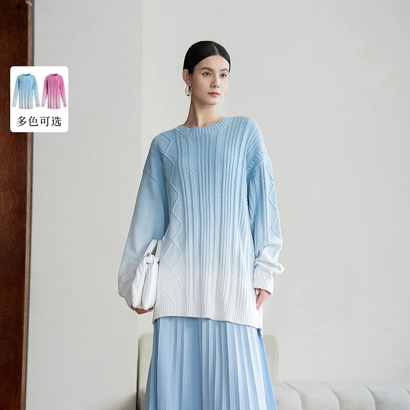 生活在左棉混纺毛织上衣渐变多色优雅显瘦秋冬新品套头毛衣女