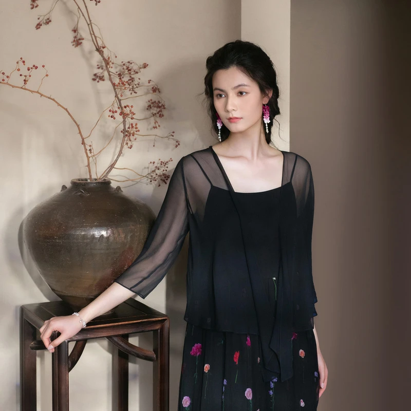 生活在左桑蚕丝衬衫开衫百搭薄款2024春夏新品多色空调1942274