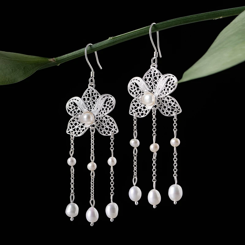 合金耳饰 生活在左银987耳环花丝银器镂空复古秋冬新品配饰