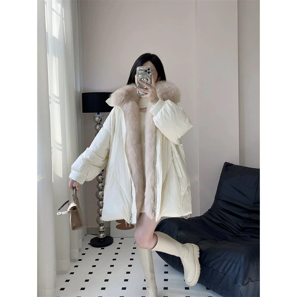 【橙子粉丝专享】可拆卸狐狸毛领宽松阔版皮草鹅绒羽绒服女中长款