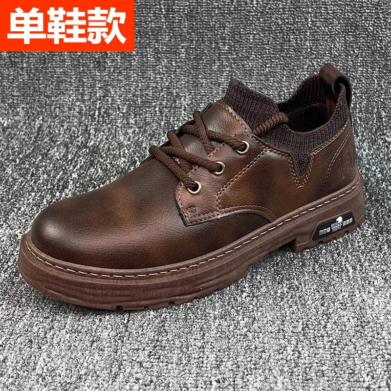 （牛皮）男士时尚休闲皮鞋马丁靴真皮男鞋大头皮鞋子7