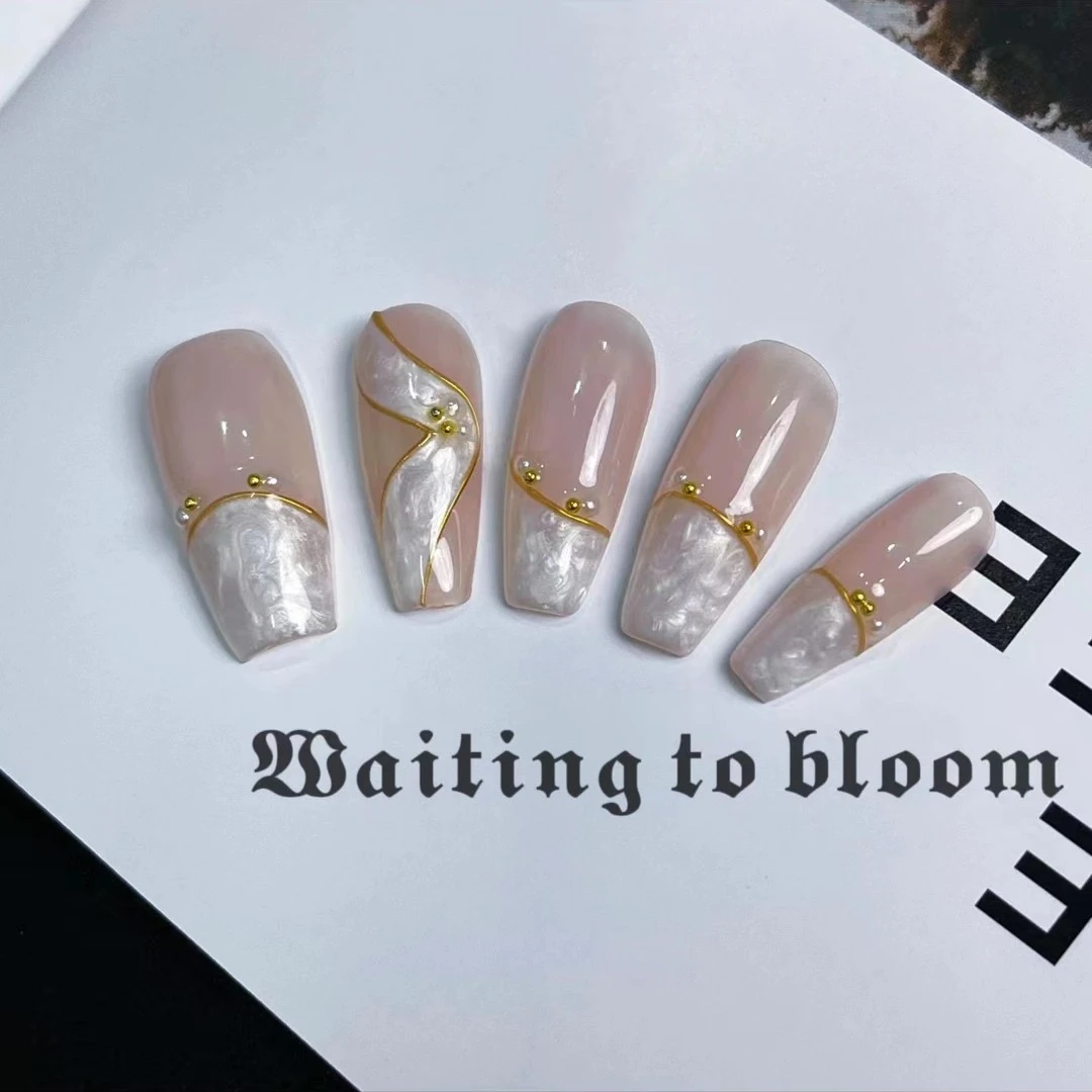 【云母溜边】纯手工设计穿戴式美甲光疗甲甜美气质超薄无痕温柔冰透