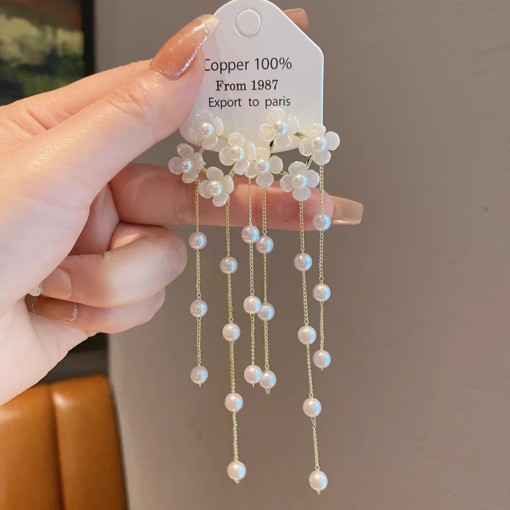 铜合金仿珍珠耳饰 925银针仙气流苏