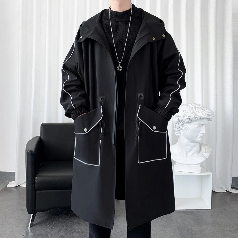 大码加厚男士宽松韩版中长款风衣男新款过膝大衣青年帅气穿上衣