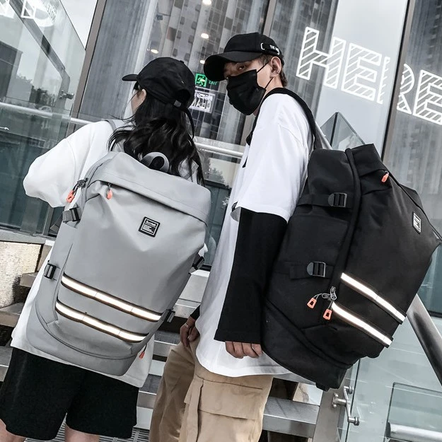 帆布休闲男女包多功能双肩包反光运动健身旅行包篮球背包独立鞋仓