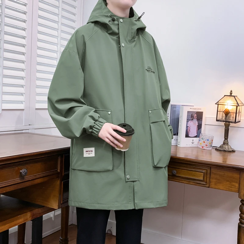 【早秋新款中长款冲锋衣】连帽男女潮流宽松百搭运动休闲中长款外套