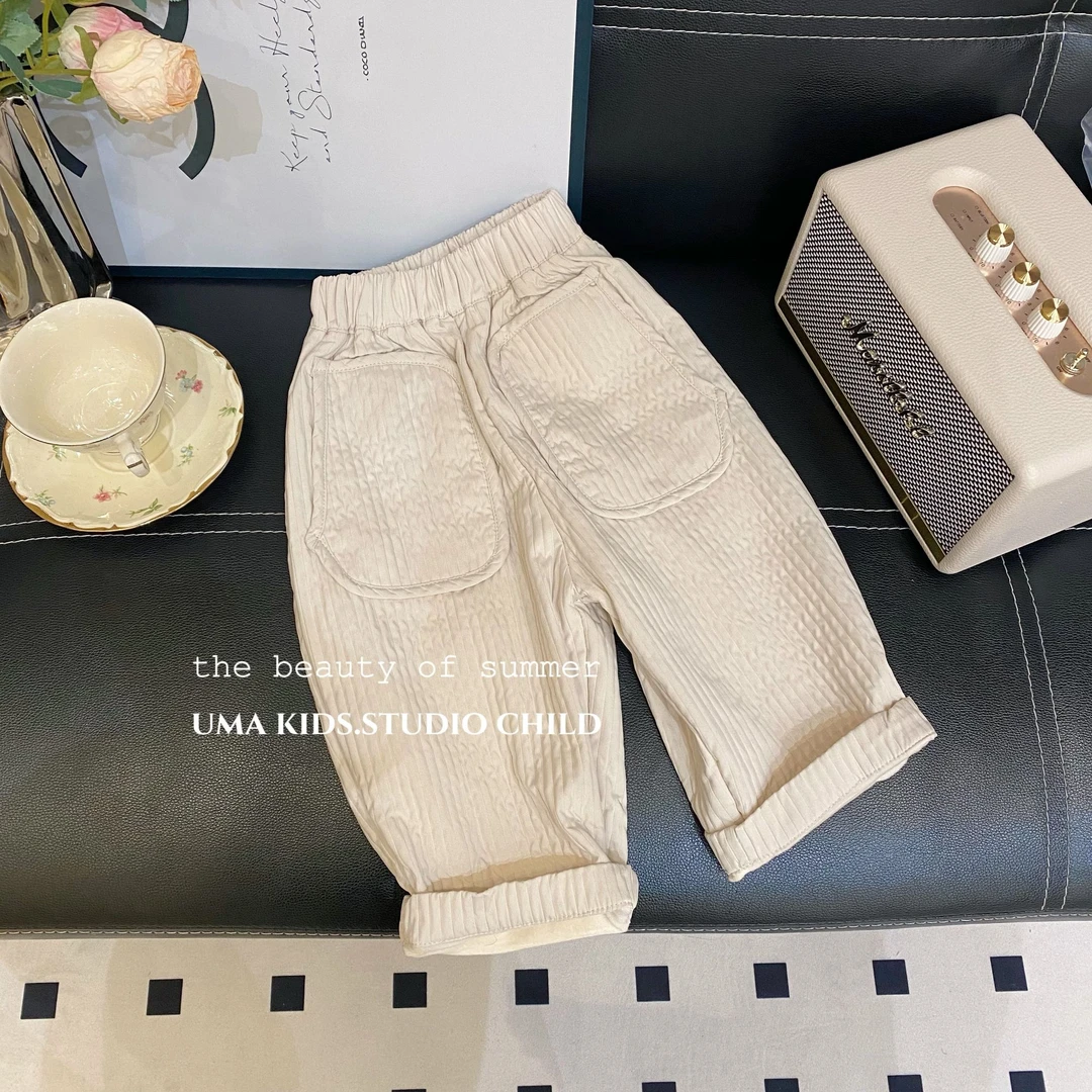 2024冬季新款儿童个性韩版宽松百搭休闲加绒小神裤纯色条纹