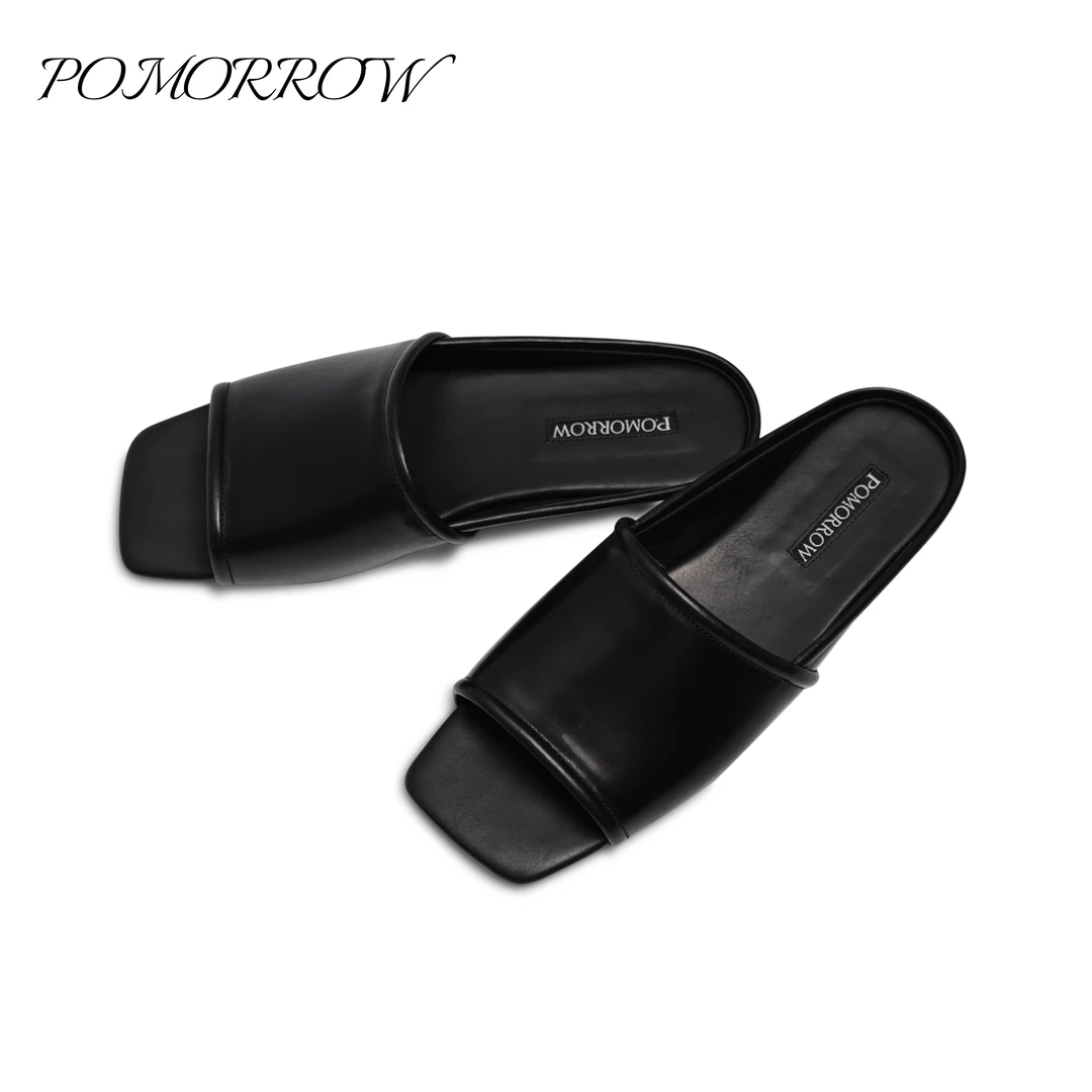 POMORROW女鞋简约平底英伦风凉鞋小众女士拖鞋懒人拖鞋外穿高档