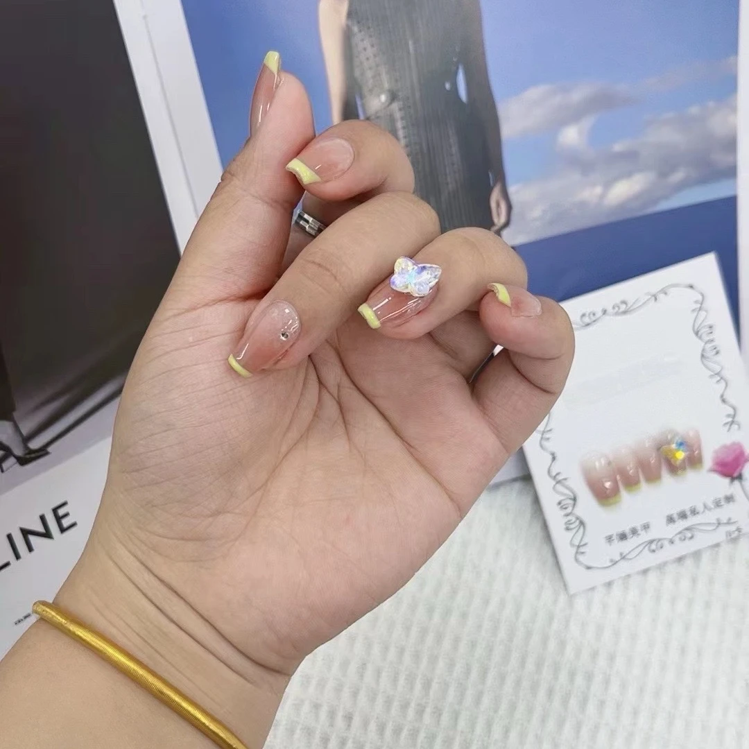 A1636指尖跳跃 穿戴甲黄色穿戴甲炫彩配色小清新可爱