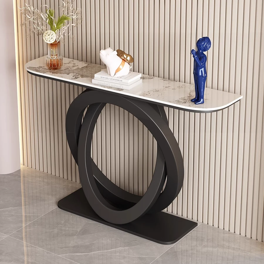 意式轻奢岩板入户正对门半圆玄关柜环保简约靠墙客厅玄关桌端景台