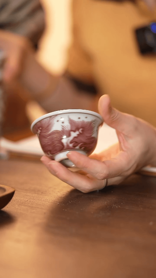 【闪购商品】杯CHT釉里红海浪小压手杯