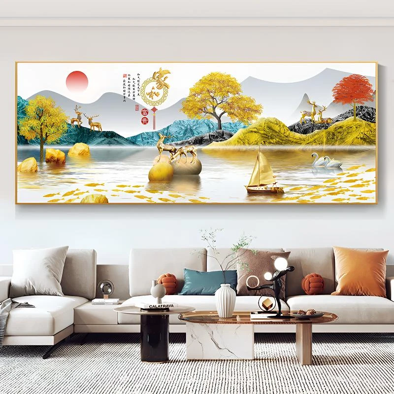 新中式家和富贵客厅装饰画现代简约墙画沙发背景墙挂画晶瓷画壁画