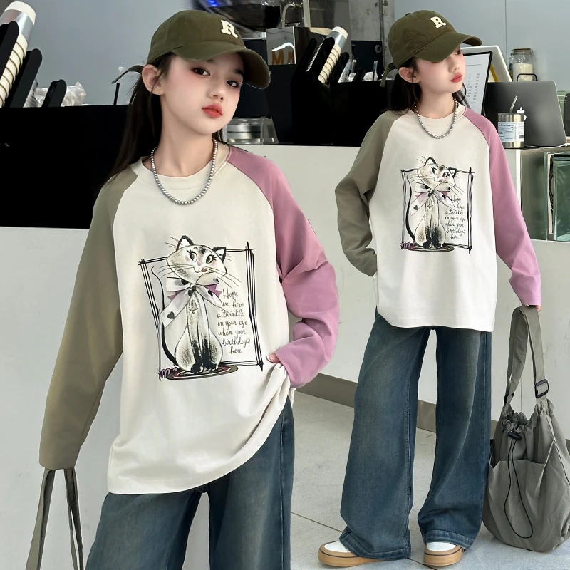 女童秋装套装2024新款洋气大童春秋卫衣儿童牛仔阔腿裤秋季两件套