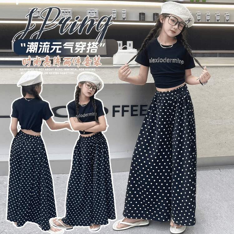 夏季女童短袖裙裤套装2024新款中大童阔腿裤两件套初中生6-12岁15