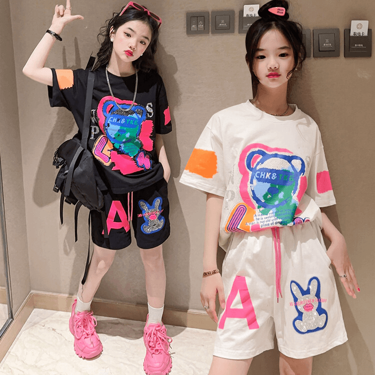 女童套装夏季2024新款中大童炸街宽松短裤两件套女孩时髦儿童时尚