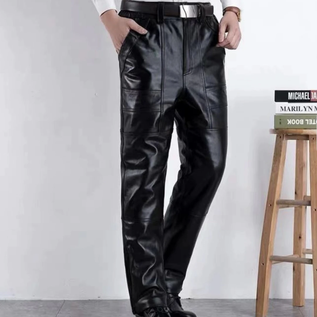 牛皮直筒皮裤男羊毛内胆机车裤皮毛一体高腰皮裤冬季抗风真皮裤