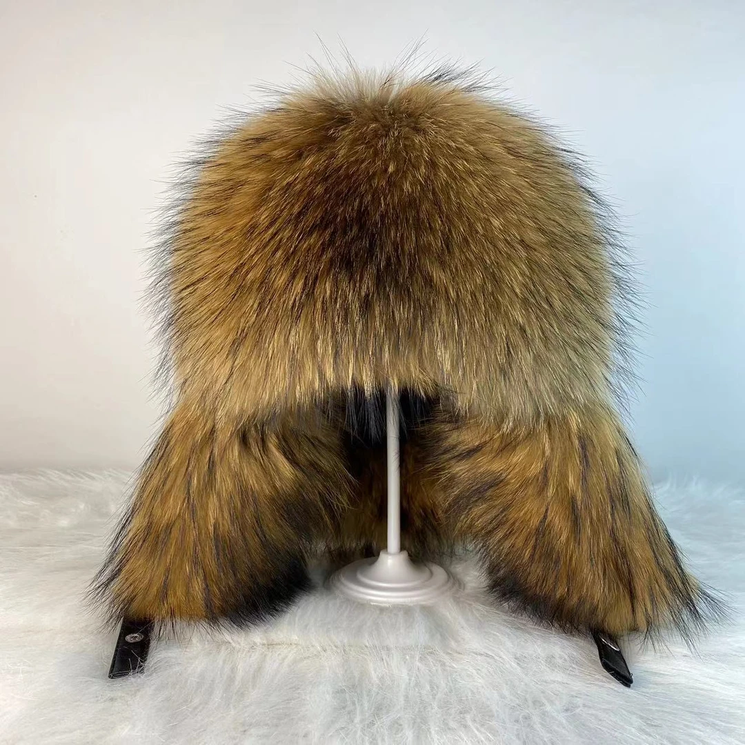 印玺缘貉子毛雷锋帽冬季男士保暖帽子皮草帽子中老年护耳帽整皮