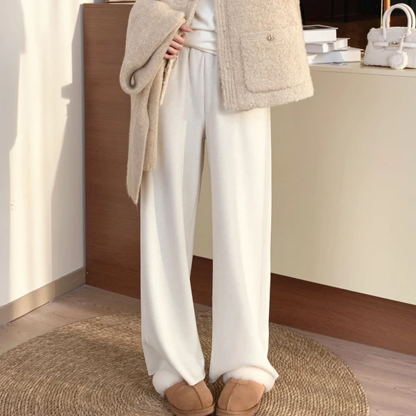 休闲糯米裤/秋冬新款加厚加绒软糯垂感百搭显瘦时尚直筒阔腿长裤