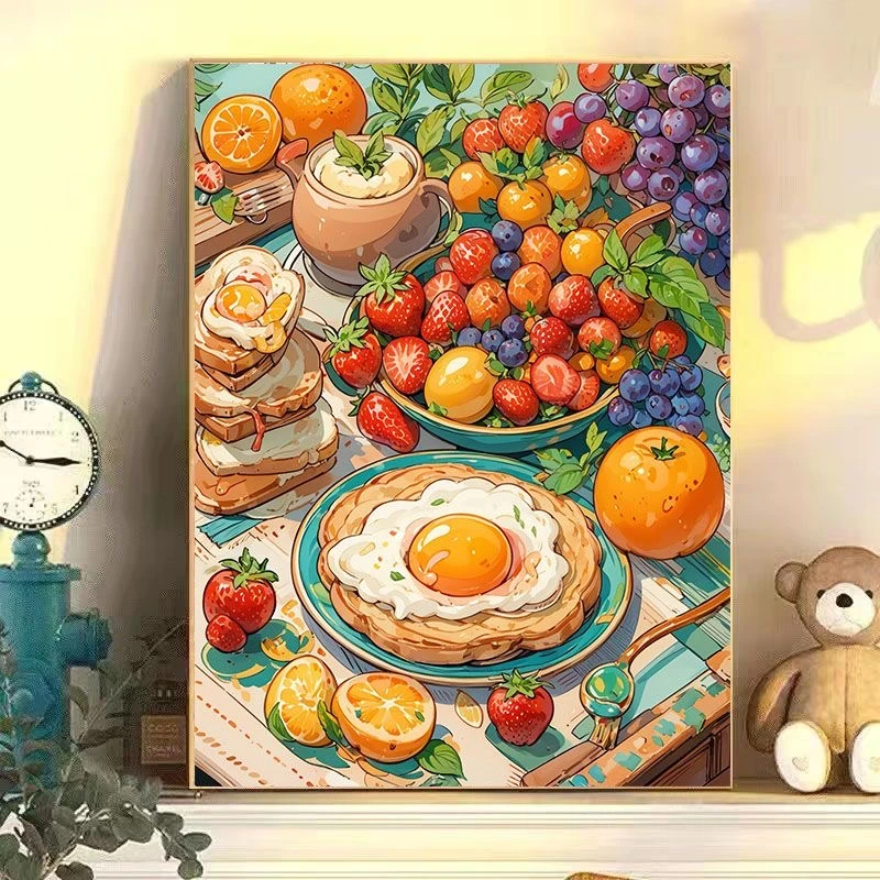 水果涂色数字油画diy填色画卡通手工礼物手绘油画客厅装饰画减压