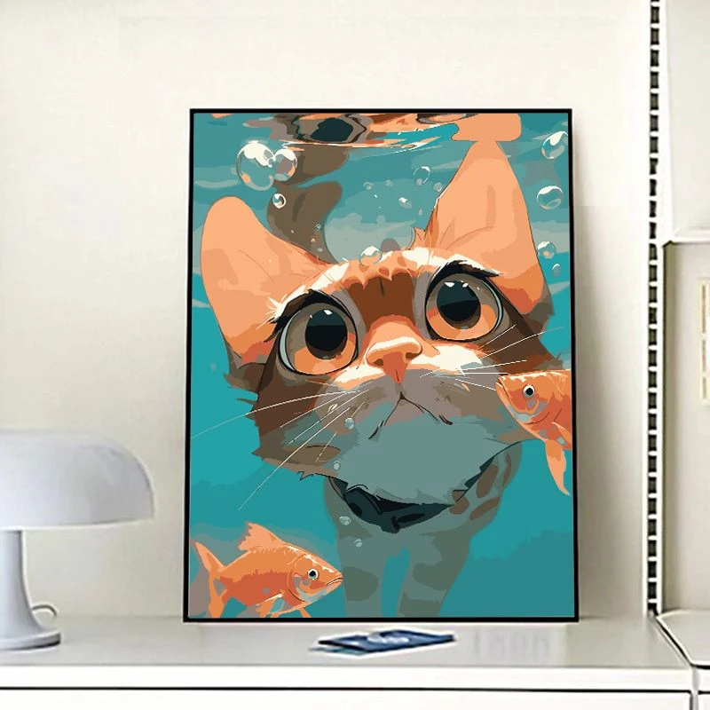 数字油画diy可爱治愈卡通猫咪手工填色油彩画减压涂色客厅装饰画