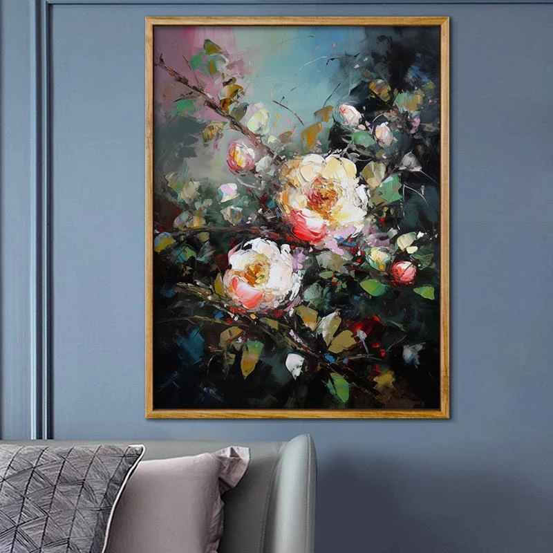 山茶花涂色数字油画diy填色画手工填充手绘油画客厅装饰画高级感