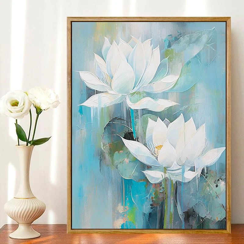 中国风荷花数字油画diy填色画手工高级感减压手绘油画客厅装饰画