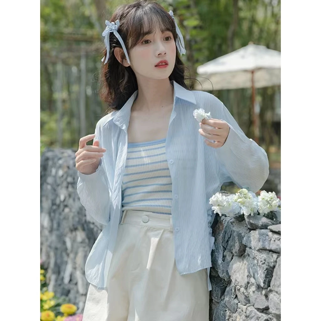 防晒衣衬衫外套女夏季2024新款透气小清新风外搭衬衣上衣开衫薄款
