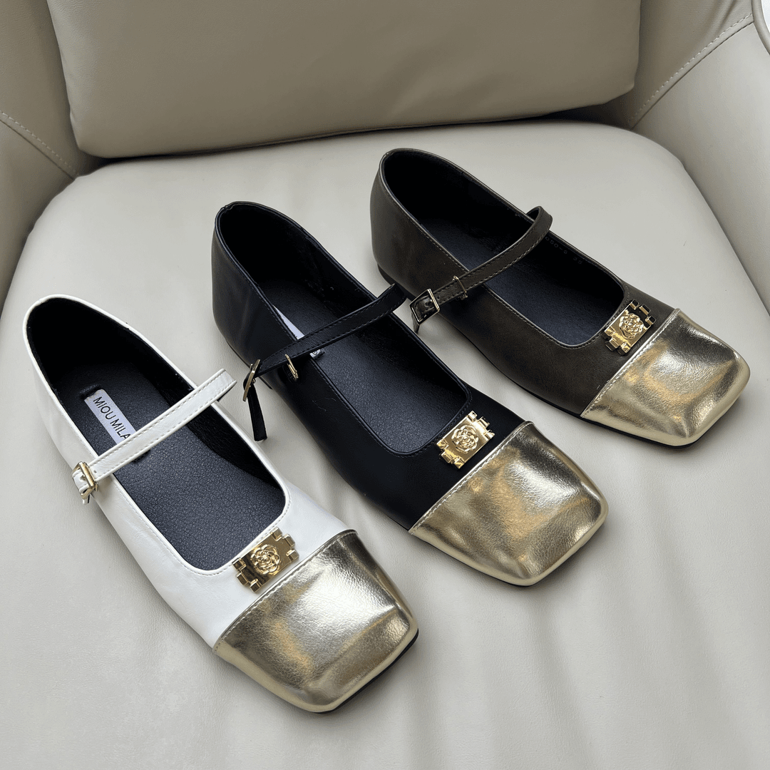 B214新款韩版拼接色一字扣带豆豆鞋低跟女鞋方头休闲平底单鞋