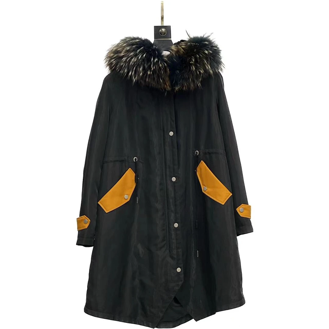 时尚轻奢高端大气保暖女款连帽冬季派克大衣 32976