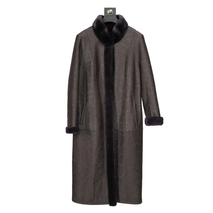 OKUOBAOK/欧可宝凯秋冬简约纯色净版皮毛一体毛皮大衣 21155