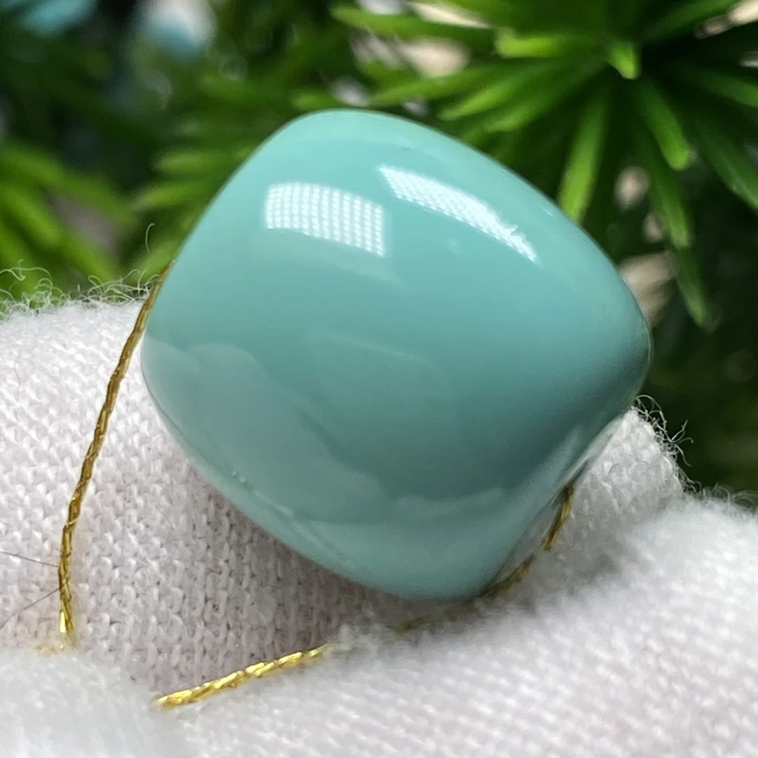 尺寸11.8mm丫角山高瓷老型桶珠天然原矿绿松石