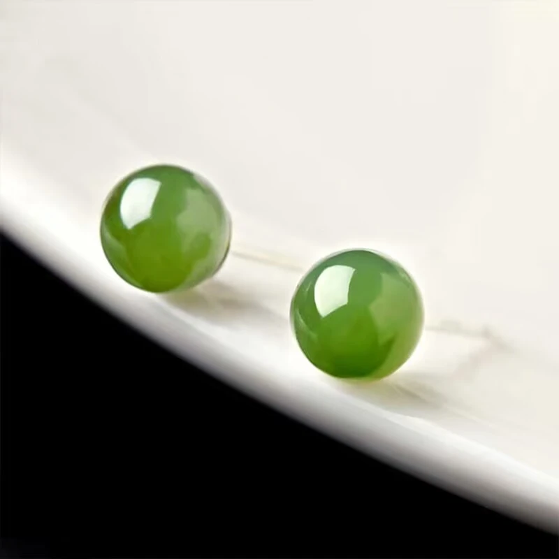 天然和田玉碧玉耳钉女款S925银耳饰夏小众设计感玉石耳环新款潮流