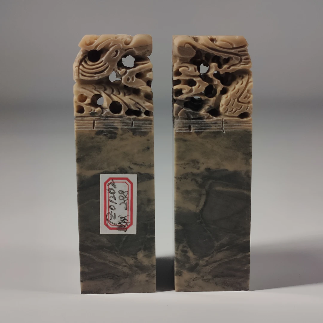 TZ01202 80年代 青田石章料一对