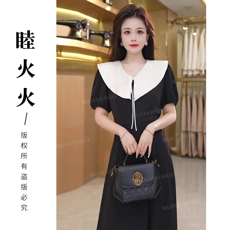 2024夏季新款时尚收腰显瘦赫本风大裙摆连衣裙